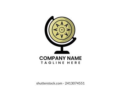 Flat globe travel shield logo icon template vector design illustration