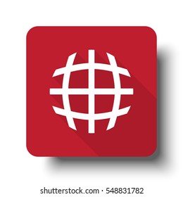 Flat Globe web icon on red button with drop shadow