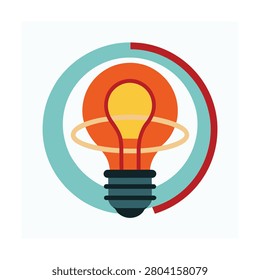 Flat of a glowing light bulb with a circular progress bar, isolated on a white background