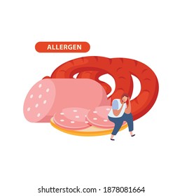 Flat gluten intolerance allergen products and man feeling bad vector illustration