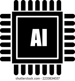 flat glyph black artificial intelligence icon symbol sign, learning machine, logo template on white background..eps