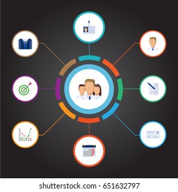 Flat Goal, Employee, Contract And Other Vector Elements. Set Of Trade Flat Symbols Also Includes Contract, Day, Badge Objects.