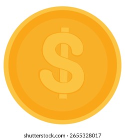 Moeda de ouro plano com símbolo de dólar simples, centrado.