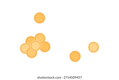 Monedas de oro planas con diseño simple. Piezas de dinero de oro en la mesa, perfecto para juegos de mesa y actividades de juego. Concepto de Ocio y entretenimiento, ideal para temas de ocio de hobby.