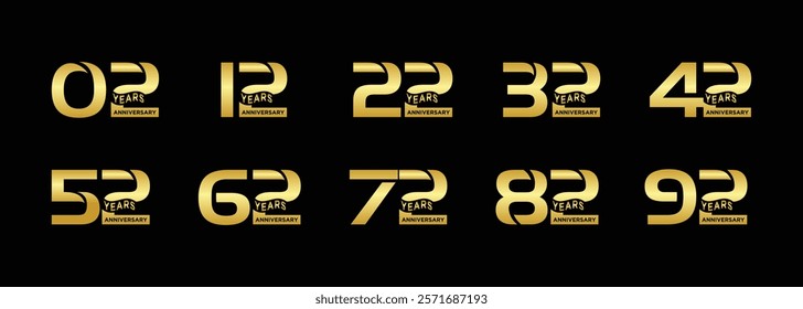 flat gold color birthday logo style set on black background for celebration,greetings