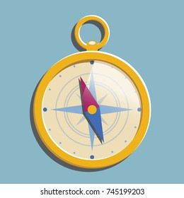 Flat gold compass with shadow. Vector illustration. Minimalism