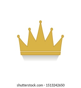 Flat gold crown with shadow. Vector illustration, icon. Modern design