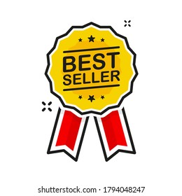 Flat gold icon. Best seller. 3d vector. Achievement badge. Premium quality. Flat design. Golden metal number. Vector illustration.