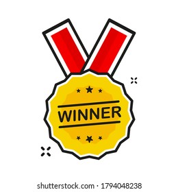 Flat gold icon. Winner. 3d vector. Achievement badge. Premium quality. Flat design. Golden metal number. Vector illustration.