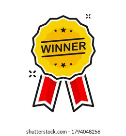 Flat gold icon. Winner. 3d vector. Achievement badge. Premium quality. Flat design. Golden metal number. Vector illustration.