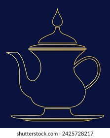 Flat gold line traditional Arabic coffee pot isolated clipart for culture religion tradition symbol illustration design