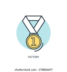 Flat gold lined medal icon