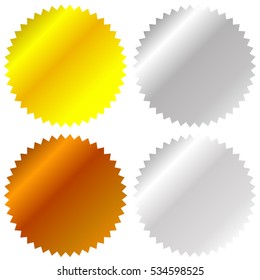 Flat gold, silver, bronze badge, award icons. Vector illustration.