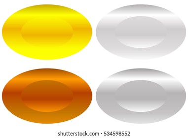 Flat gold, silver, bronze badge, award icons. Vector illustration.