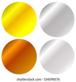Flat gold, silver, bronze badge, award icons. Vector illustration.