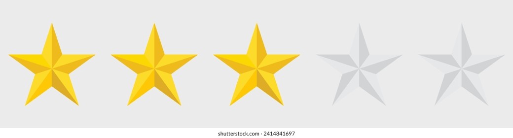Flat golden 3 star rating icon isolated on a white background. EPS10 vector file