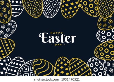 diseño de tarjetas planas doradas y negras de Pascua feliz