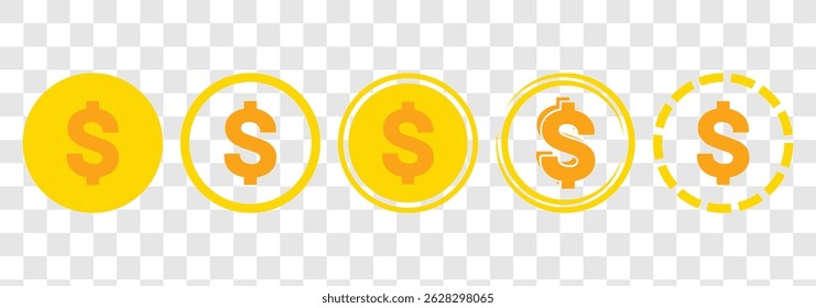 Flat golden coin icon with dollar symbol. Dollar sign. USD dollar vector icon. Us dollar symbol. Money coin isolated. Vector illustration.