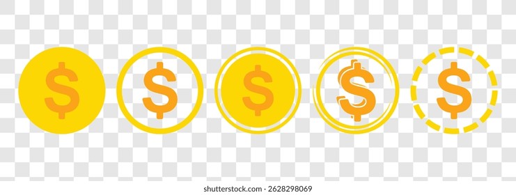 Flat golden coin icon with dollar symbol. Dollar sign. USD dollar vector icon. Us dollar symbol. Money coin isolated. Vector illustration.