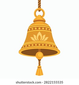 Flat Golden Hindu Temple Bell Vector Illustration