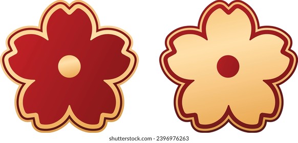 Flat golden red cherry sakura blossom symbol icon vector for traditional Asian new year clipart