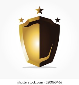 flat golden simple shield with some stars above it and drop shadow.