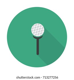 Flat Golf icon with long shadow, golf characters.White golf ball and tee on a green background. Vector illustration