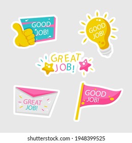 Flat good job and great job stickers pack Vector illustration.