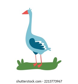 Flat goose on green grass vector illustration