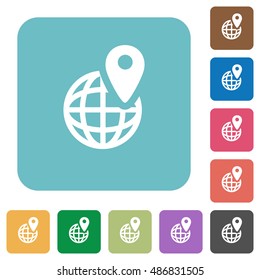 Flat GPS location icons on rounded square color backgrounds.