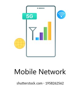 Flat gradient conceptual icon of mobile network, signal tower inside a smartphone