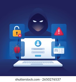 Ilustração de conceito de hackers de gradiente plano e crimes cibernéticos