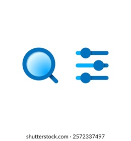 Flat gradient icon design featuring a magnifying glass and  filter controls. search and filter functionality. for ui, mobile apps, and websites with advanced search and customization features