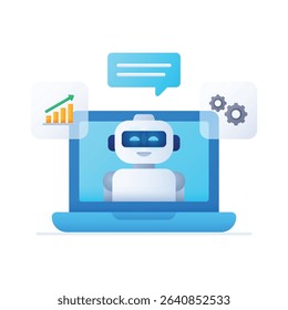 Flat Gradient Laptop with Robot Assistant Illustration
