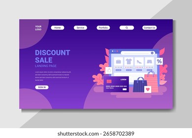 Flat Gradient Online Shopping Landing Page con Elementos de Anuncio y comercio electrónico