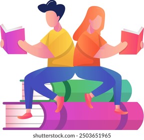 Libro de lectura de Personas de degradado plano