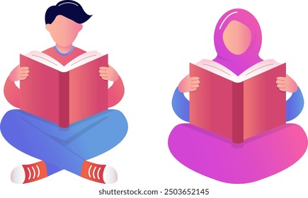 Flat Gradient People Reading Book