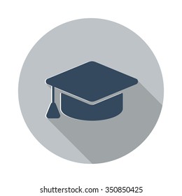 Flat Graduation Cap icon with long shadow on grey circle