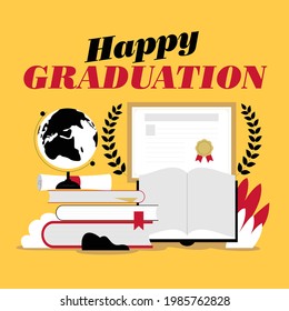 flat graduation illustration. Tuition grant certificate, education learning success investment, graduation degree document fee flat cartoon, Graduation cap, and diploma. vector design EPS 10.