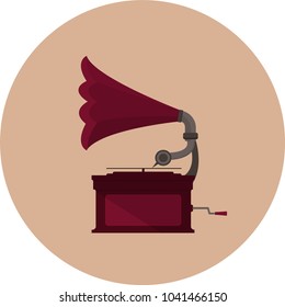Flat gramophone put into the center of beige circle