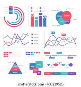 Flat Graph And Chart Vector Set. Colorful Modern Bar And Pie Infographic Concept.  Business Templates For Presentation Results And Statistics. Abstract Technology Diagram