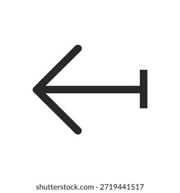 Icono de flecha gráfica plana que apunta a la izquierda, aislado en blanco. Estilo minimalista, líneas limpias, diseño moderno.
