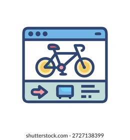 Flache Grafik eines Fahrrads in einem Webbrowser angezeigt, sauber und modernes Design. Nützlich für den Online-Handel.