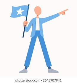 Caractere gráfico plano segurando a ilustração da bandeira da Somália no plano de fundo branco