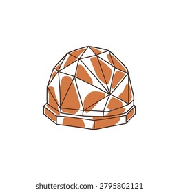 Flat graphic of a decorative geometric dome paperweight in continuous line and color blocking style