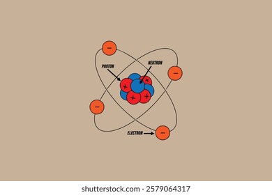 Flat Graphic Design Atomic structure icon accompanied by explanation and colorful