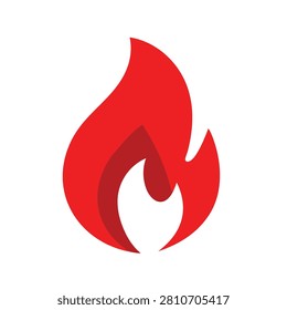 A flat graphic design element featuring a simple red flame shape on a plain white background suitable for web icons and branding