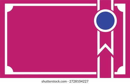 Un Diseño gráfico plano con un marco rectangular rosa con esquinas redondeadas y bordes blancos. Un elemento de cinta blanca con un círculo azul está en el lado derecho.