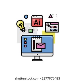 Flat graphic design line art design vector