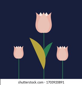 Flat graphic flower tulip and leaf flat isolated